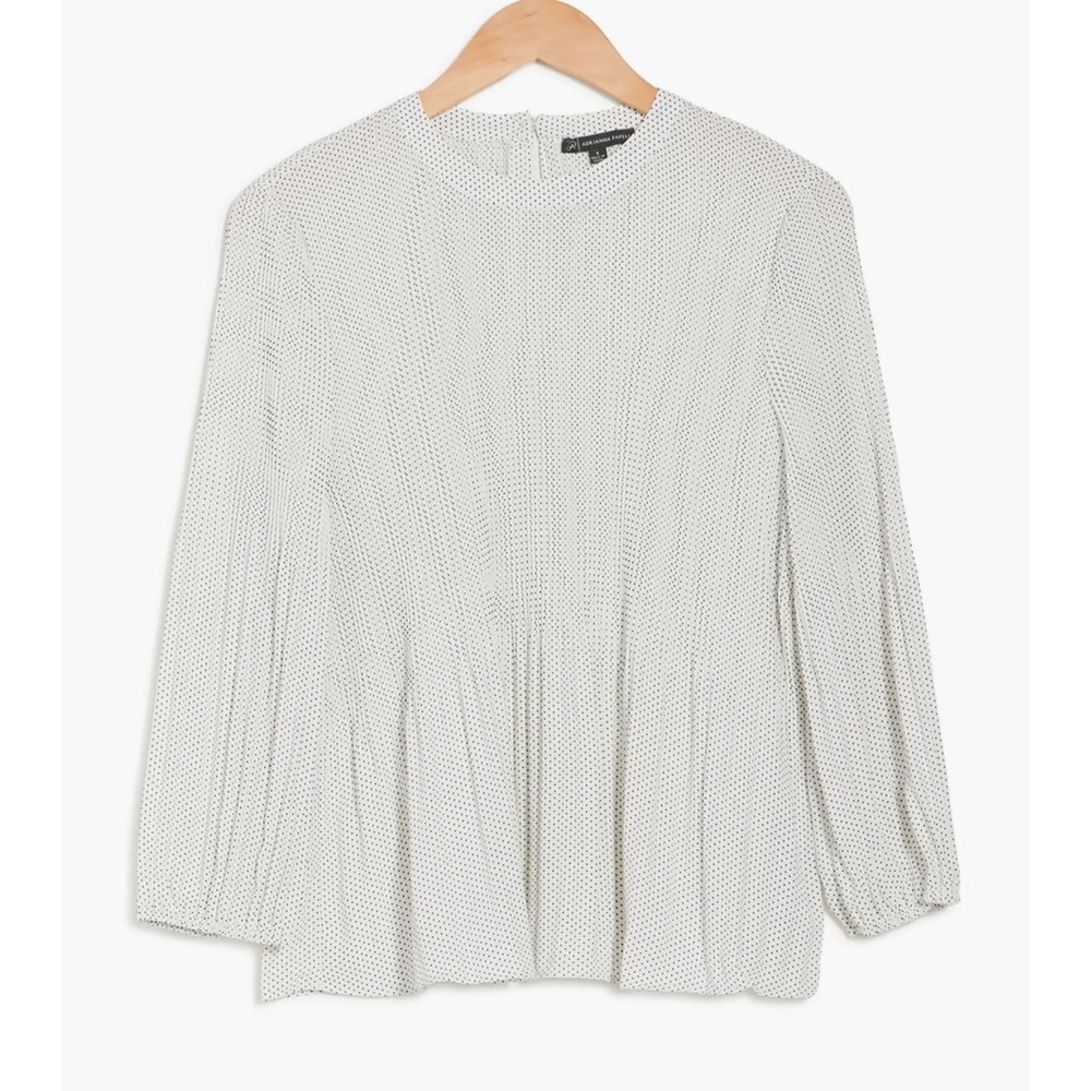 Adrianna Papell Georgette Pleated Polka Dot Blouse - Picture 9 of 11
